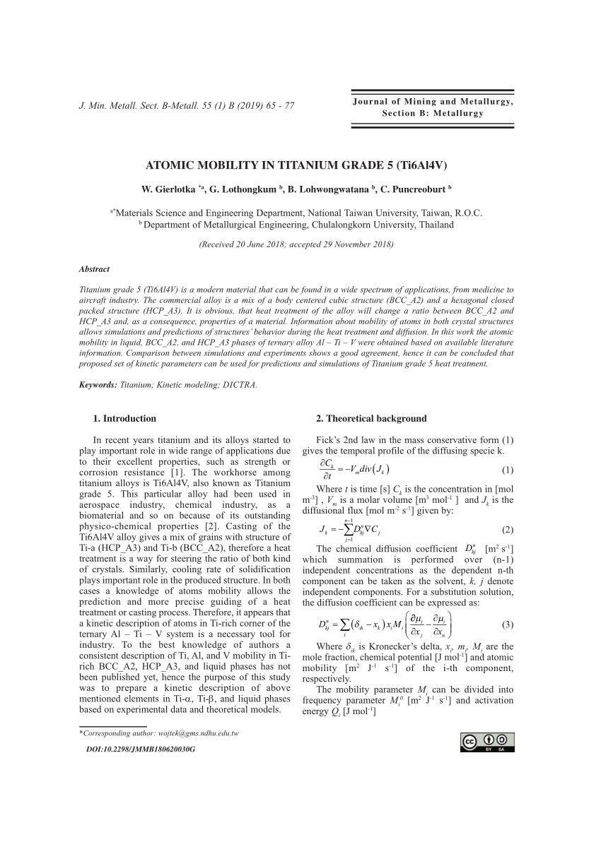 Pdf Atomic Mobility In Titanium Grade 5 Ti6al4v