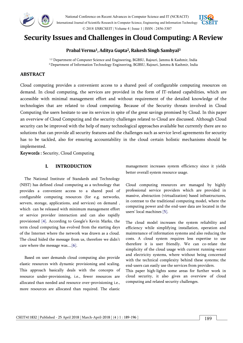 research paper on cloud computing security issues pdf