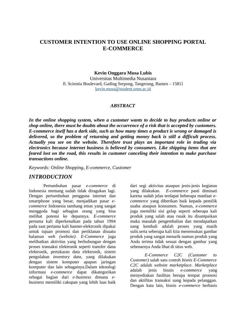 (PDF) JURNAL CUSTOMER INTENTION TO USE ONLINE SHOPPING