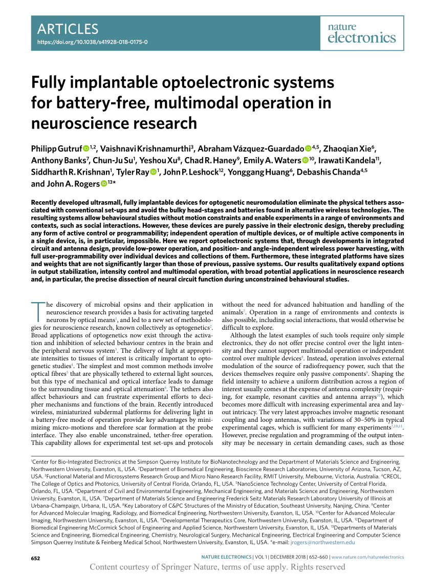 Soft, stretchable, fully implantable miniaturized optoelectronic systems  for wireless optogenetics