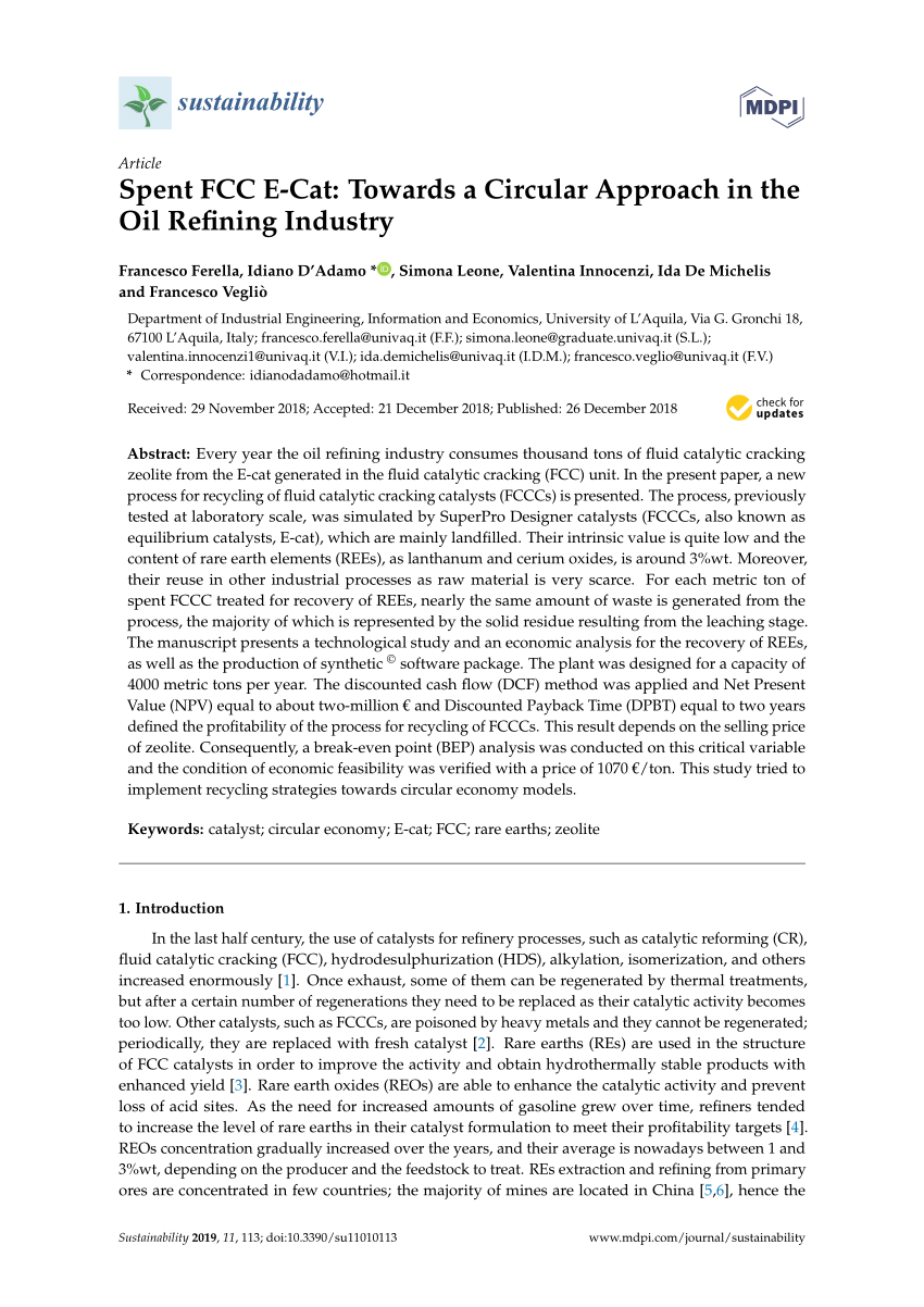 Pdf Spent Fcc E Cat Towards A Circular Approach In The Oil Refining Industry
