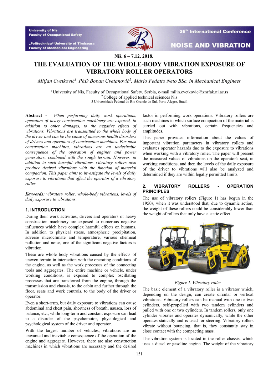 PDF) THE EVALUATION OF THE WHOLE-BODY VIBRATION EXPOSURE OF VIBRATORY  ROLLER OPERATORS