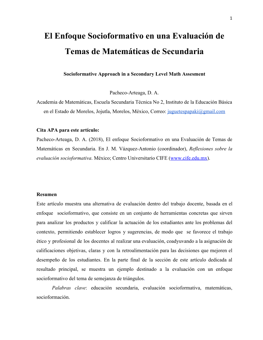 (PDF) El Enfoque Socioformativo en una Evaluación de Temas de ...