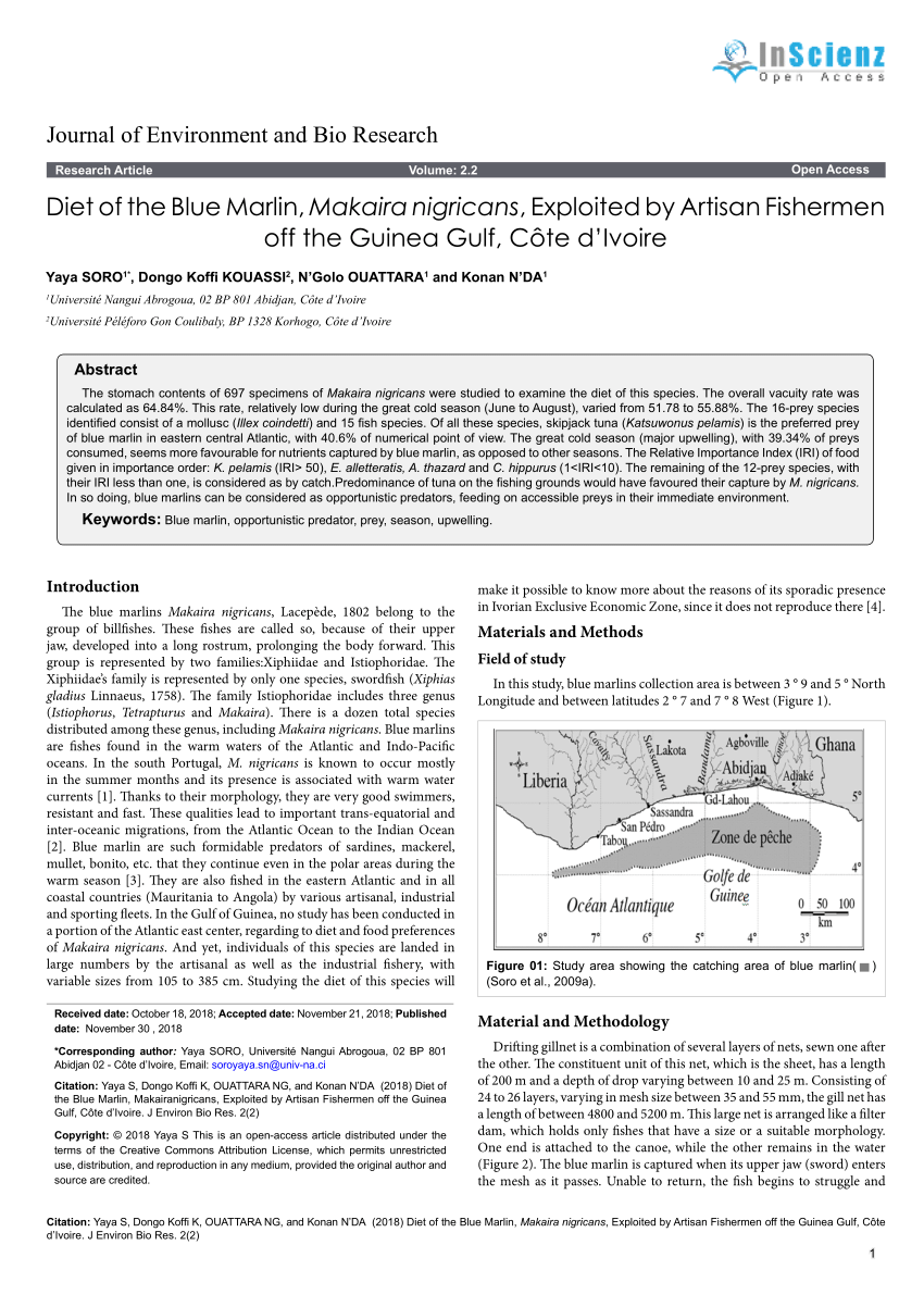 Pdf Diet Of The Blue Marlin Makaira Nigricans Exploited By Artisan Fishermen Off The Guinea Gulf Cote D Ivoire