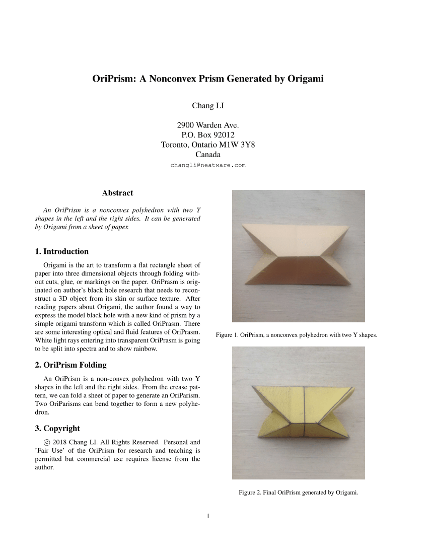 Pdf Oriprism A Nonconvex Prism Generated By Origami