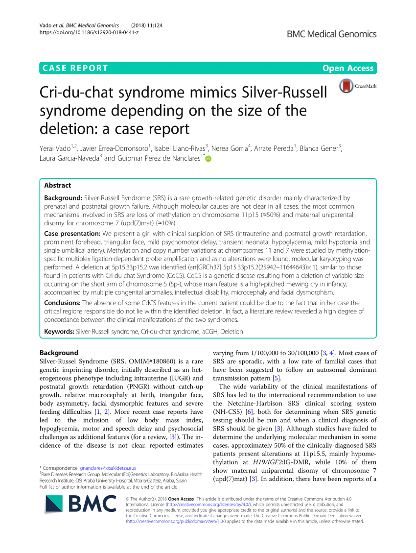 Pdf Cri Du Chat Syndrome Mimics Silver Russell Syndrome Depending On The Size Of The Deletion A Case Report