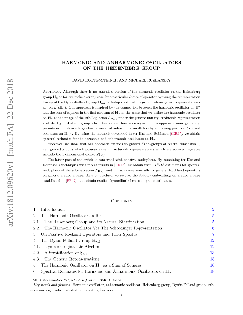 (PDF) Harmonic and Anharmonic Oscillators on the Heisenberg Group