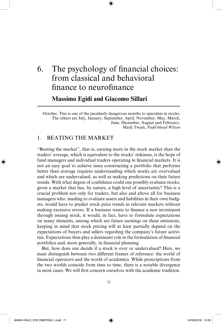 PDF) The psychology of financial choices: from classical and behavioral  finance to neurofinance