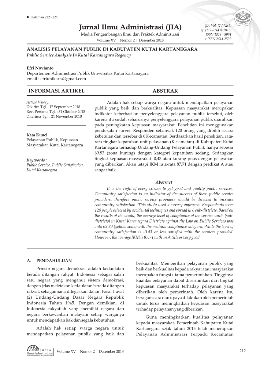 Pdf Analisis Pelayanan Publik Di Kabupaten Kutai Kartanegara