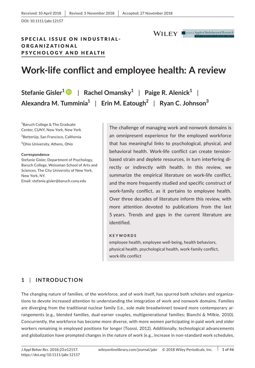 Pdf Work Life Conflict And Employee Health A Review