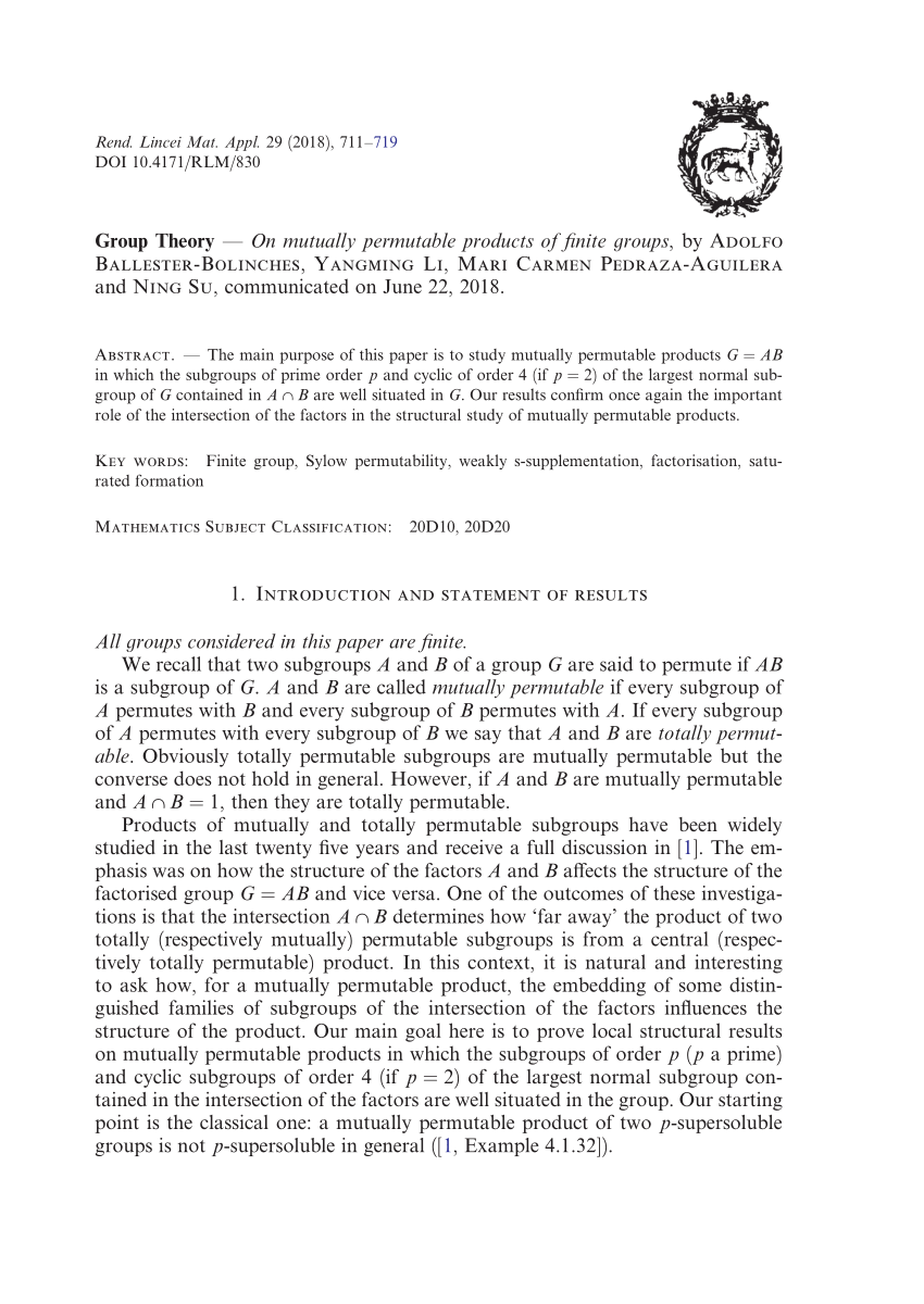 Pdf On Mutually Permutable Products Of Finite Groups