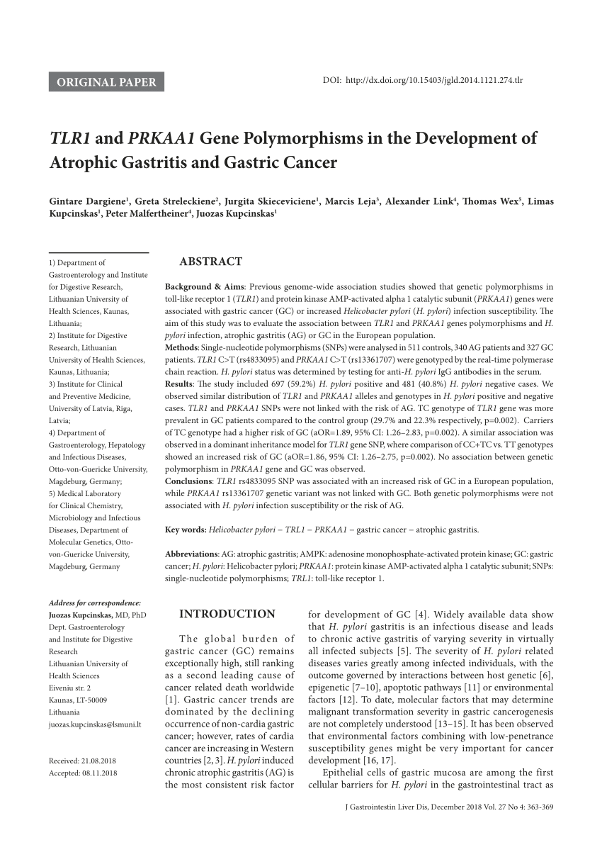 PDF) TLR1 and PRKAA1 Gene Polymorphisms in the Development of 