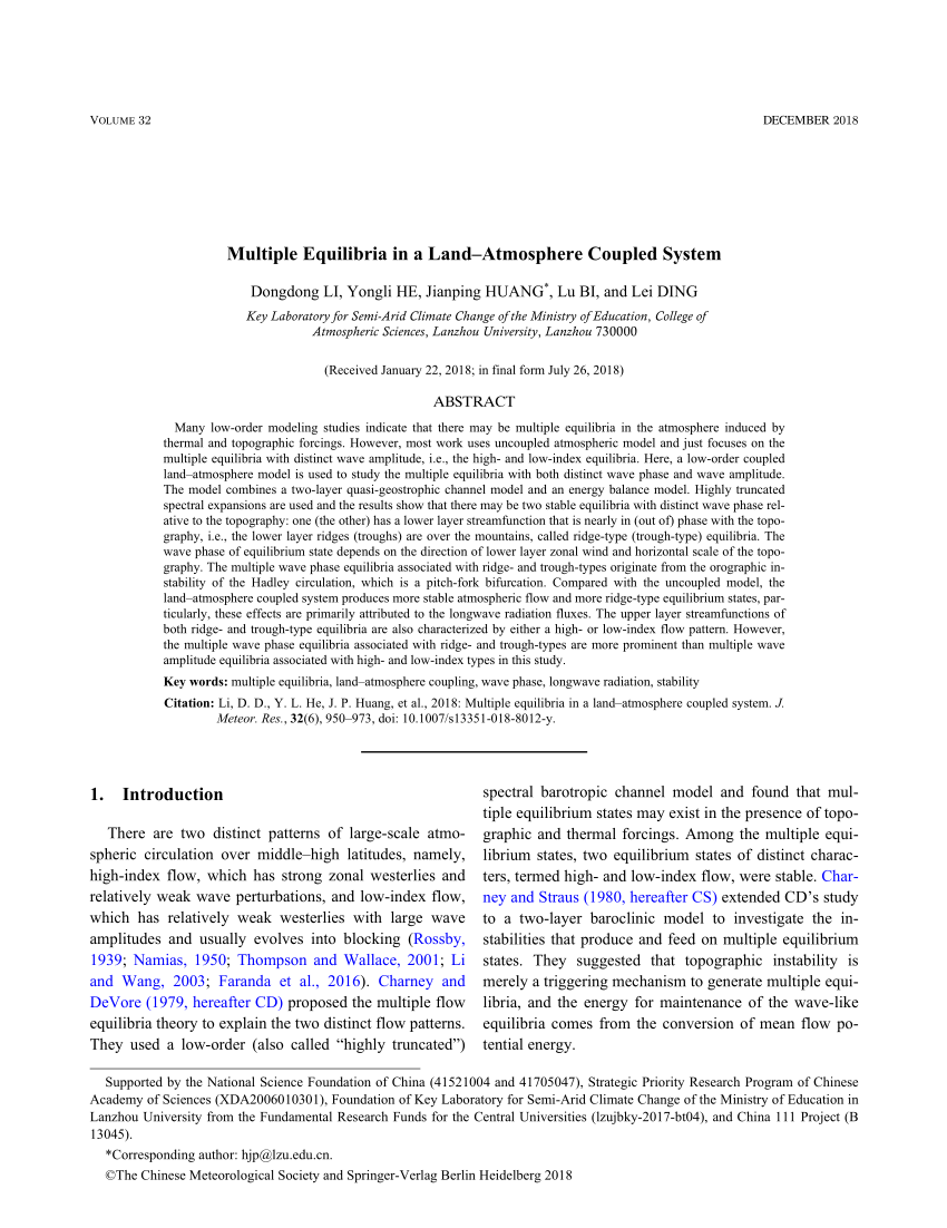 PDF Multiple Equilibria in a Land Atmosphere Coupled System