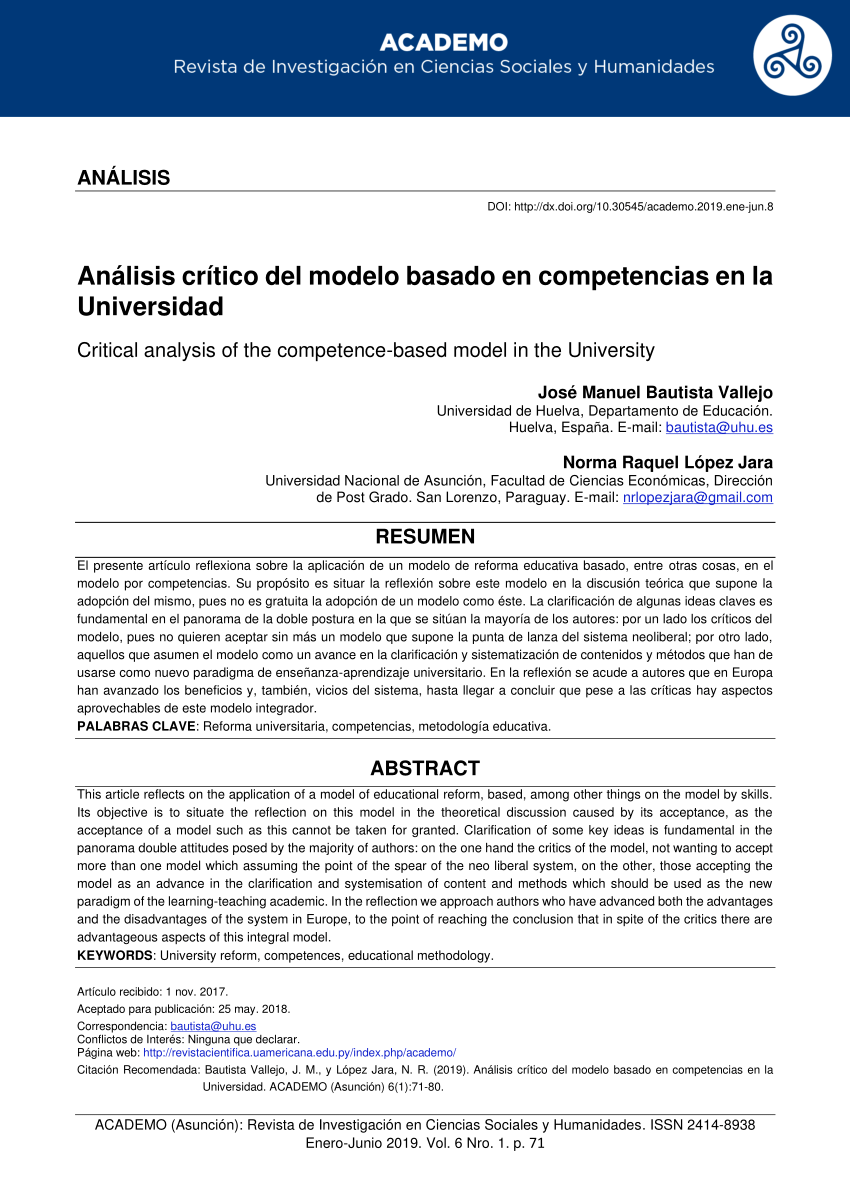 PDF) Análisis crítico del modelo basado en competencias en la Universidad