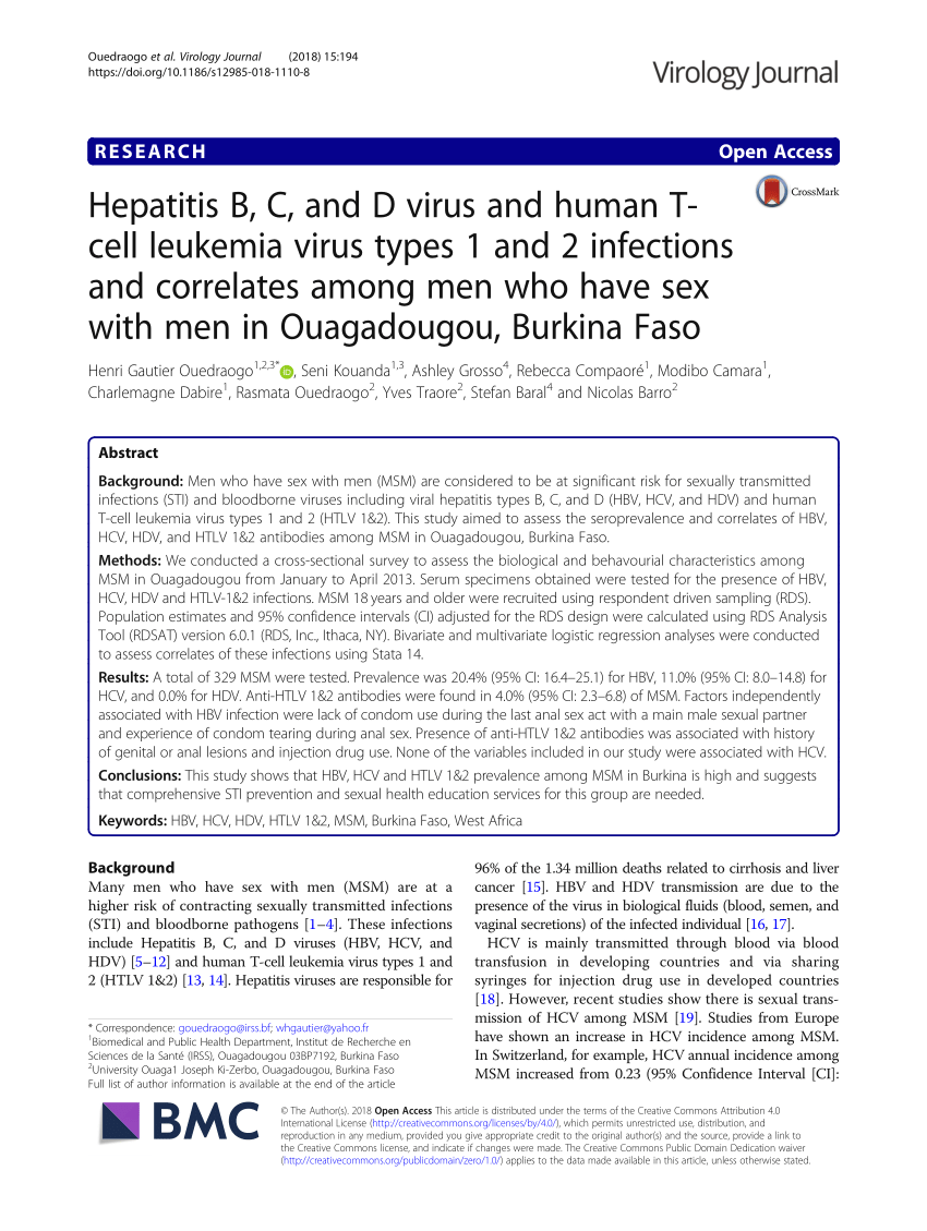 PDF) Hepatitis B, C, and D virus and human T-cell leukemia virus types 1 and 2 infections and correlates among men who have sex with men in Ouagadougou, Burkina Faso