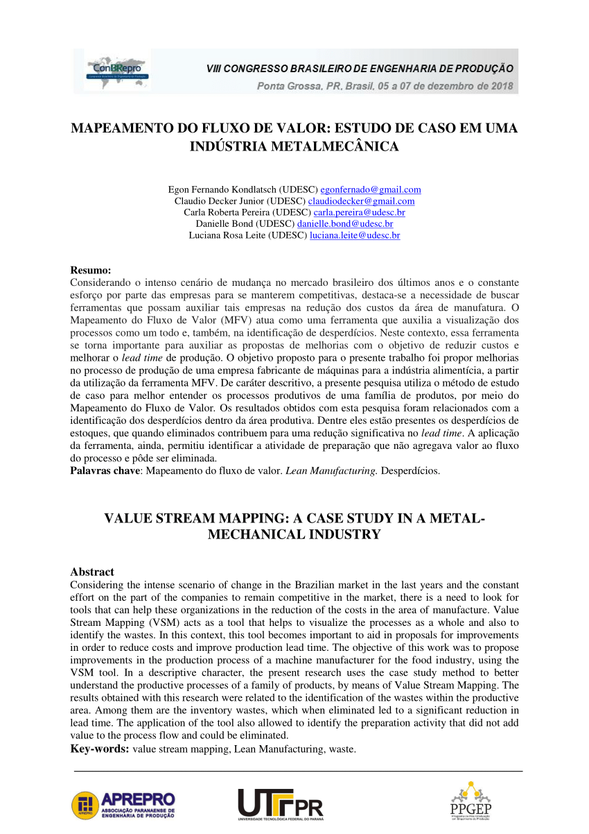 Vista do Aplicação do Mapeamento do Fluxo de Valor Através do Sistema Lean:  o Caso de Uma Empresa de Tratamento de Chapas Em Aço Carbono