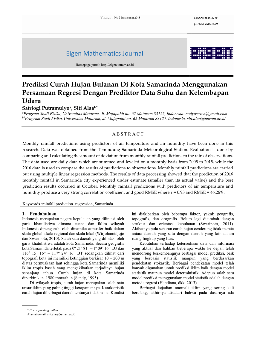 (PDF) Prediksi Curah Hujan Bulanan Di Kota Samarinda Menggunakan