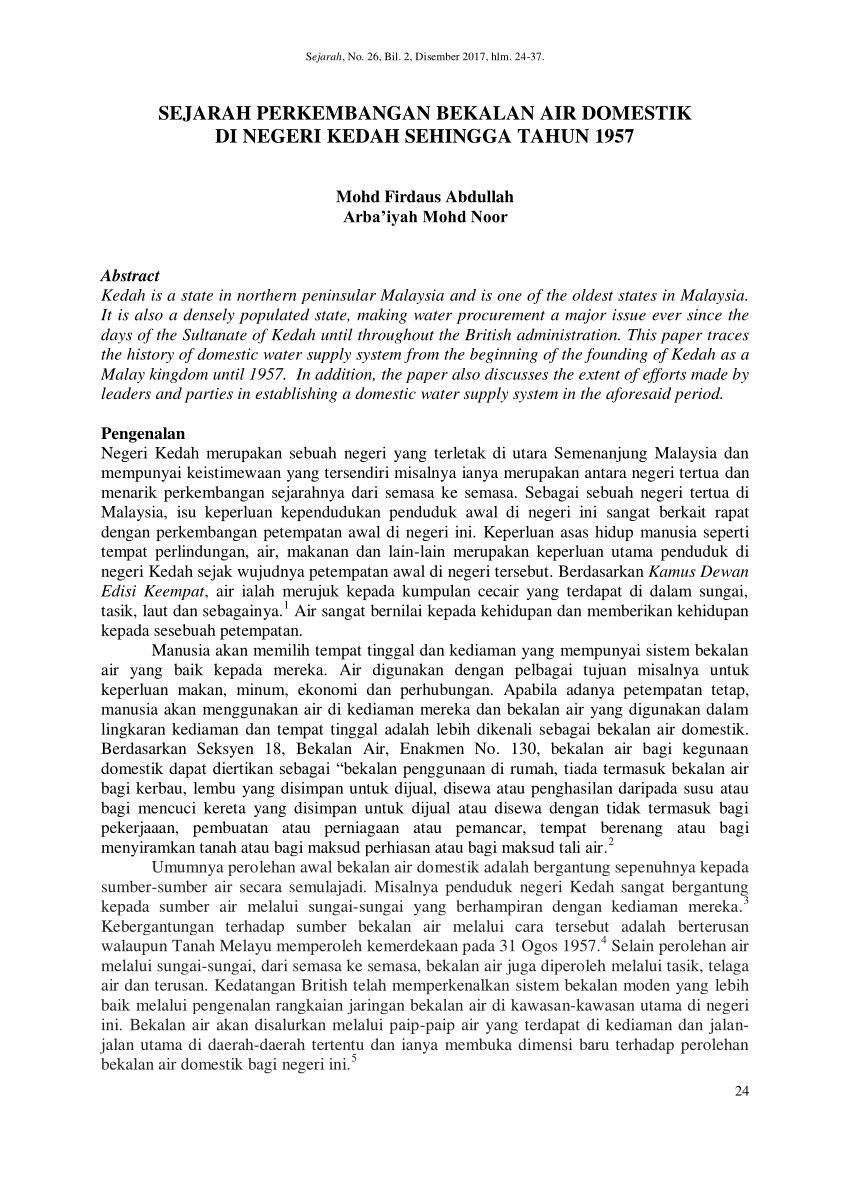 PDF) SEJARAH PERKEMBANGAN BEKALAN AIR DOMESTIK DI NEGERI KEDAH 