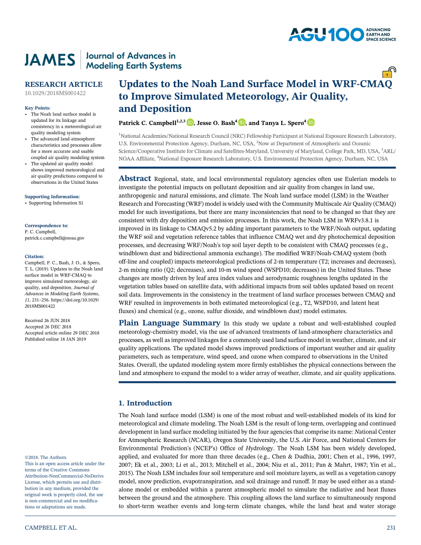 Pdf Updates To The Noah Land Surface Model In Wrf Cmaq To Improve Simulated Meteorology Air Quality And Deposition