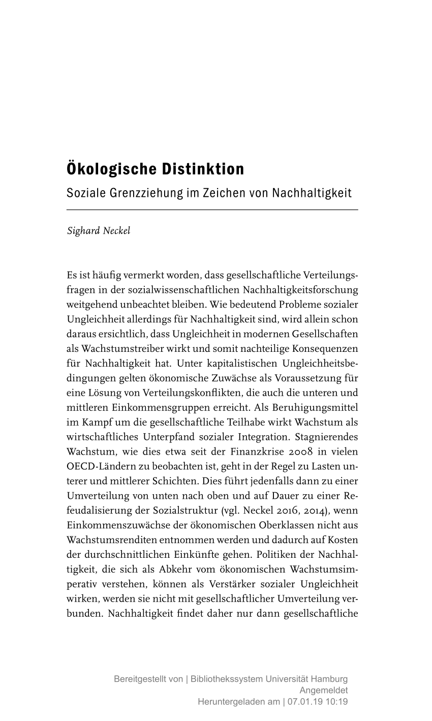 Pdf Okologische Distinktion Soziale Grenzziehung Im Zeichen Von Nachhaltigkeit