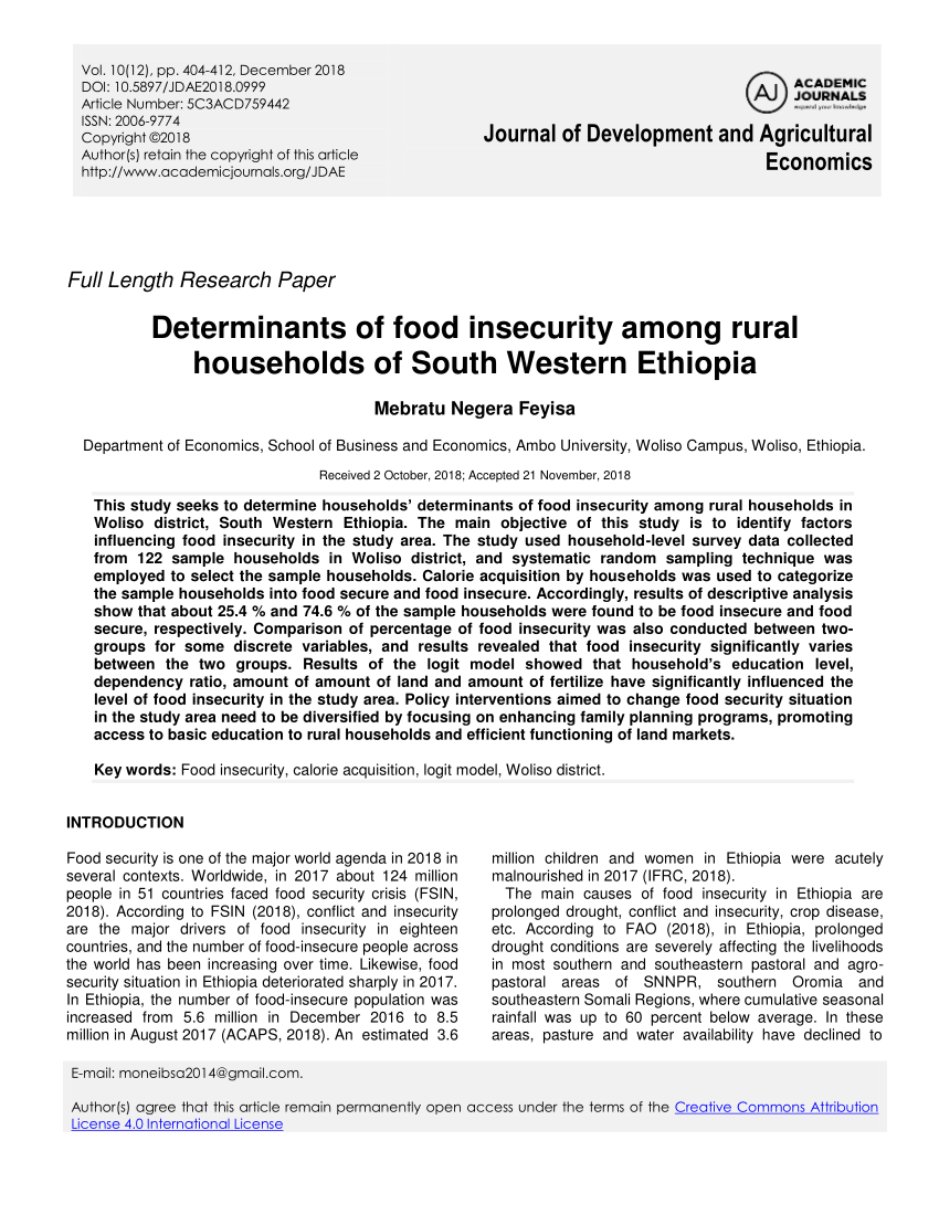 PDF) Determinants of food insecurity among rural households of