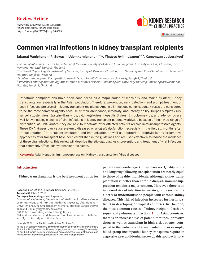 Pdf Common Viral Infections In Kidney Transplant Recipients