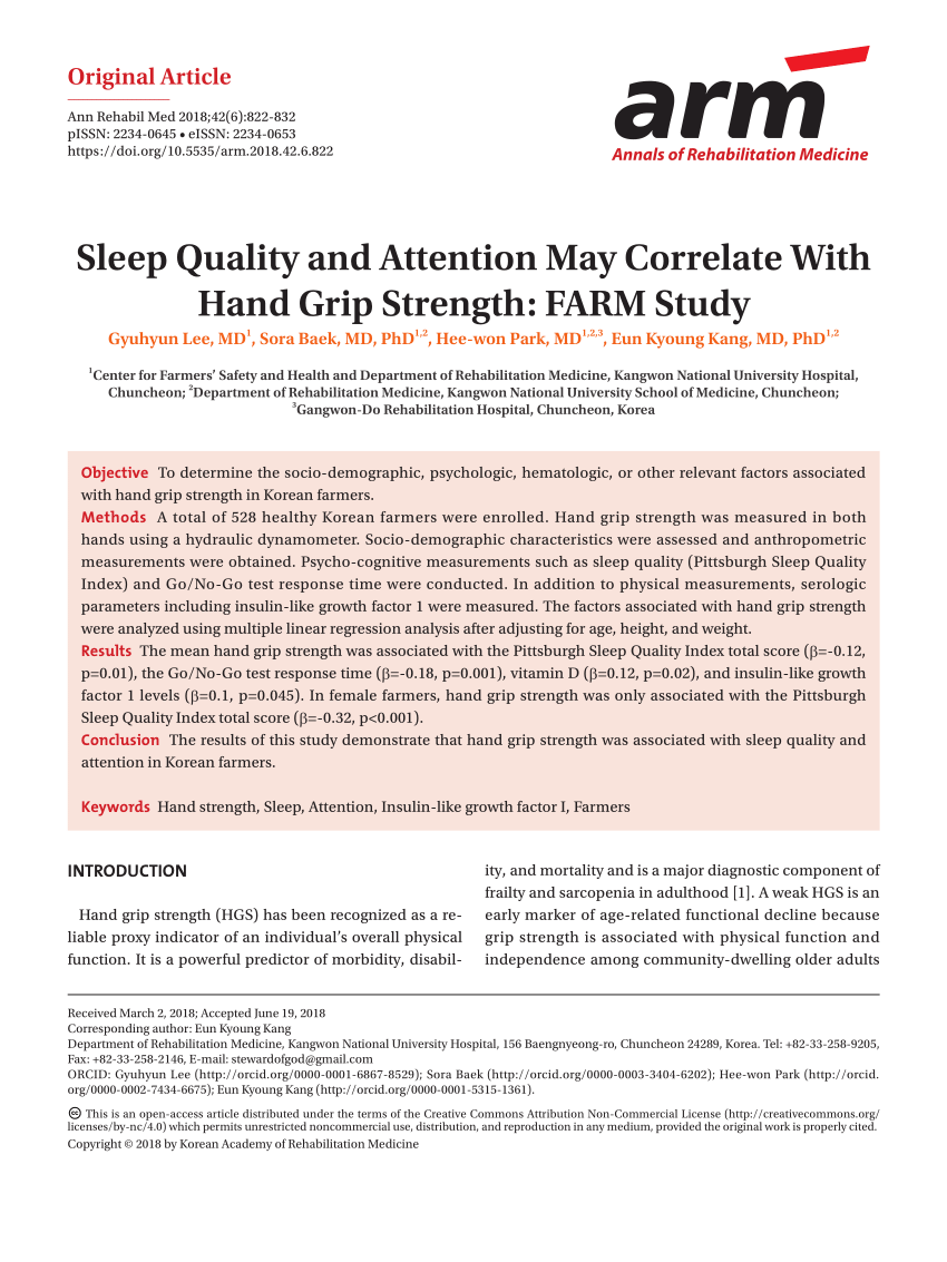 PDF) Sleep Quality and Attention May Correlate With Hand Grip ...