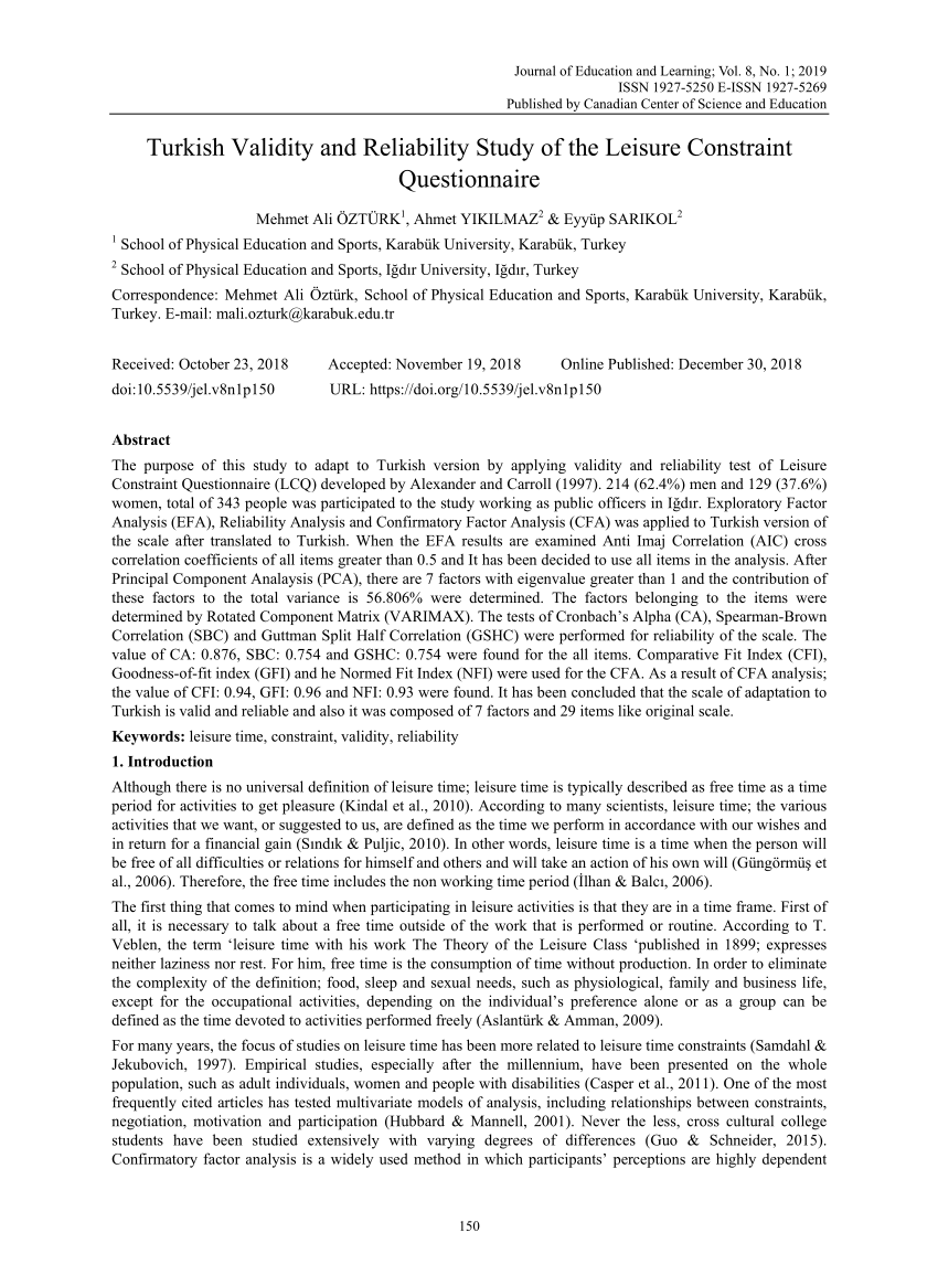 PDF) Translation and validation in portuguese of the Leisure Constraints  Scale (LCS)