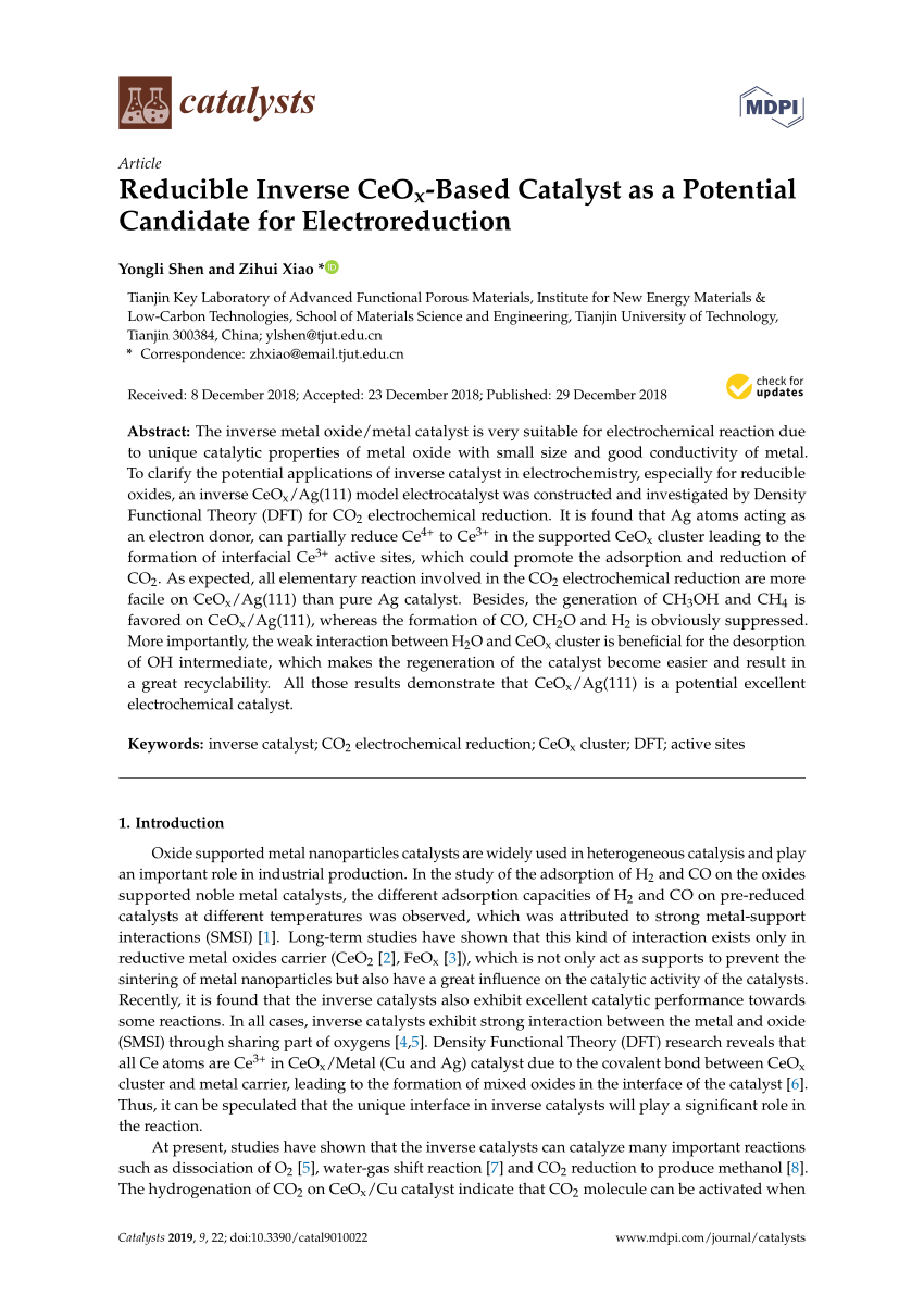 PDF) Reducible Inverse CeOx-Based Catalyst as a Potential 