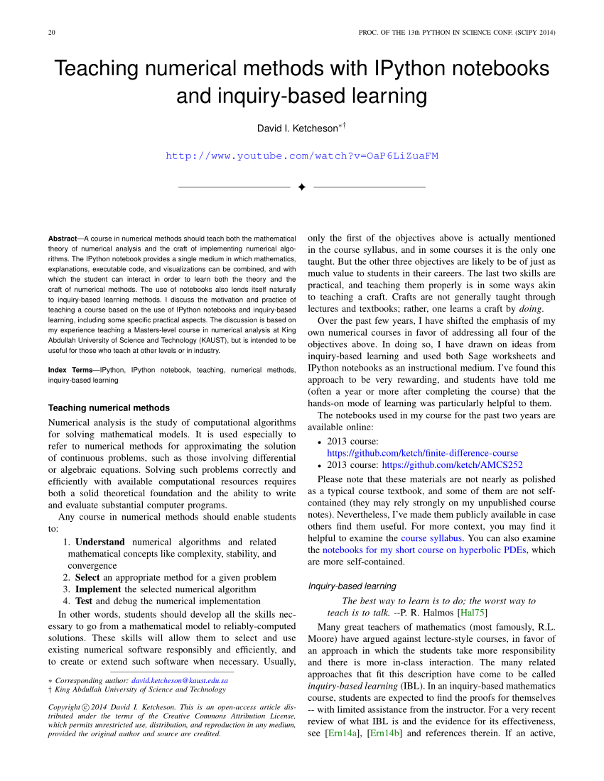 PDF Teaching numerical methods with IPython notebooks and inquiry