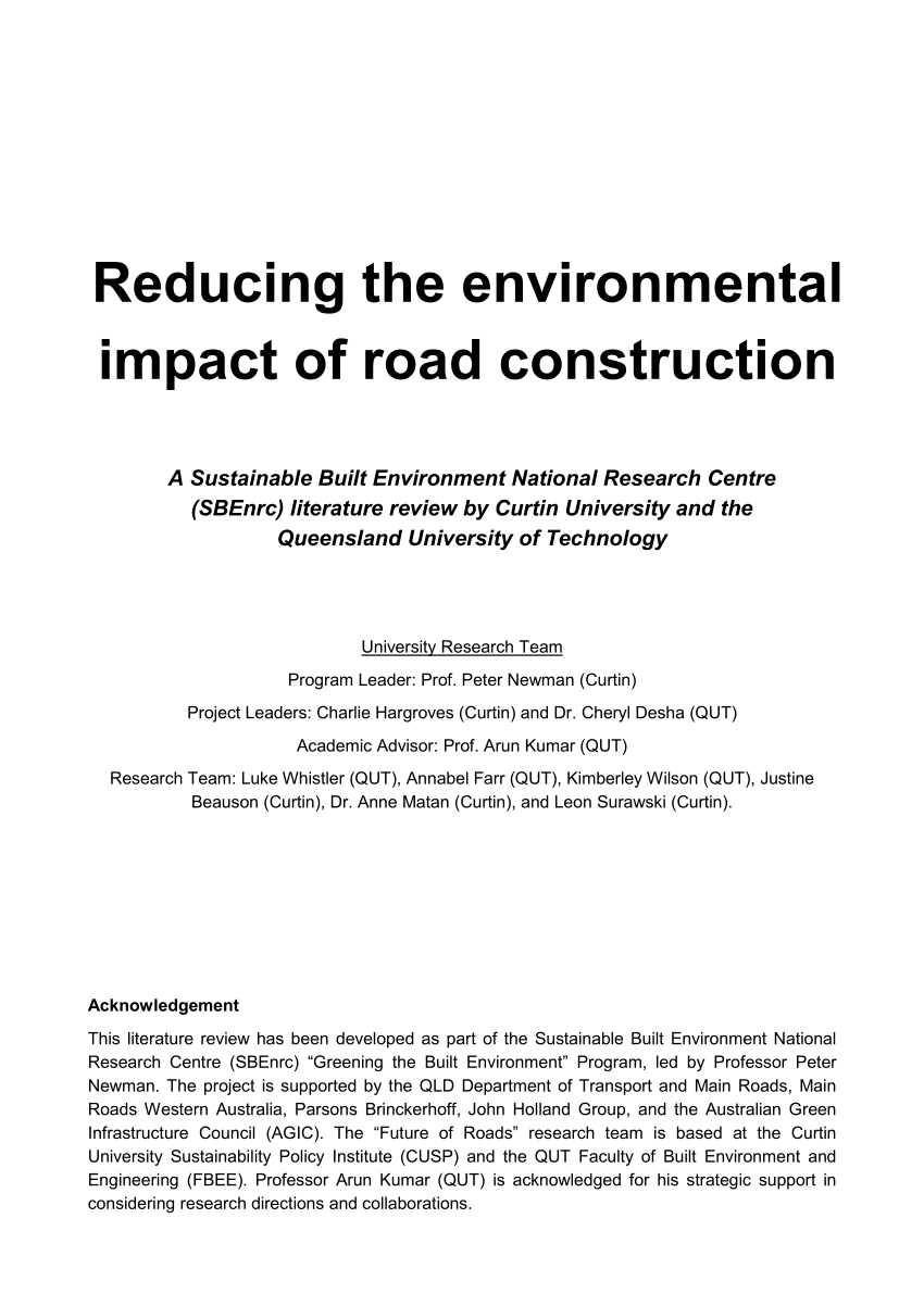 (PDF) Reducing the environmental impact of road construction