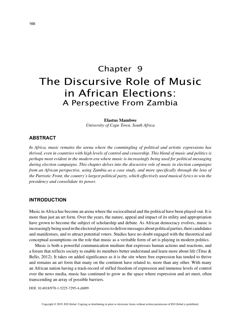 Pdf The Discursive Role Of Music In African Elections