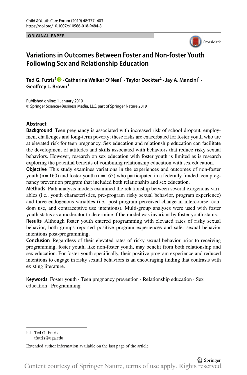 Variations In Outcomes Between Foster And Non Foster Youth Following Sex And Relationship 3867