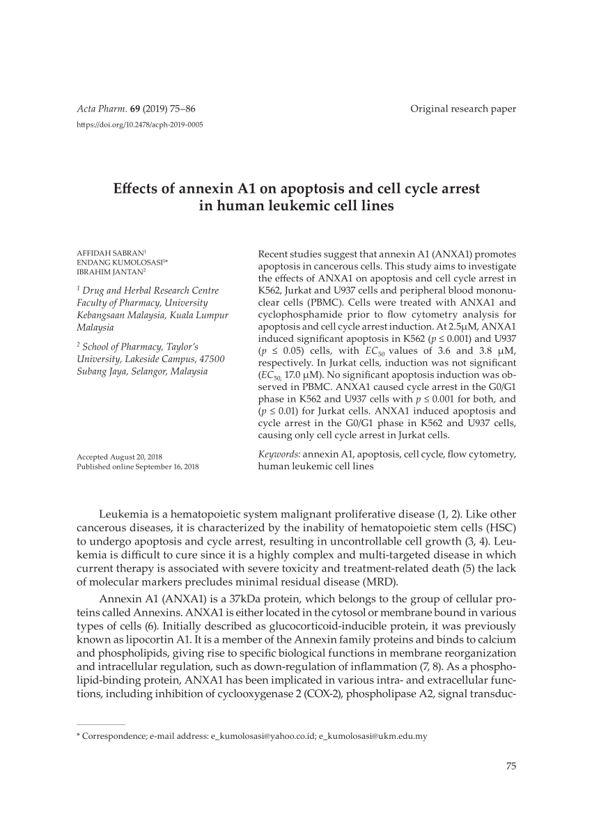 PDF) Effects of annexin A1 on apoptosis and cell cycle arrest in 