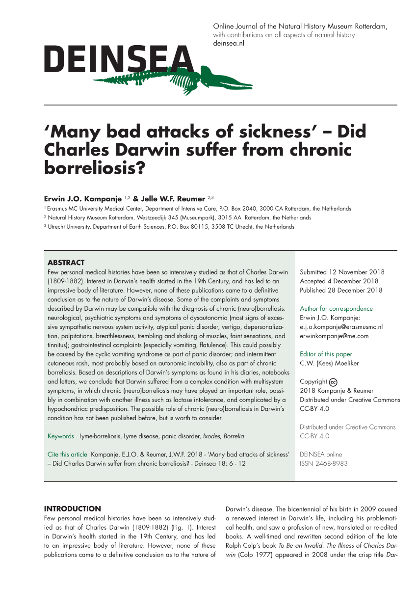 PDF) 'Many bad attacks of sickness' - Did Charles Darwin suffer ...