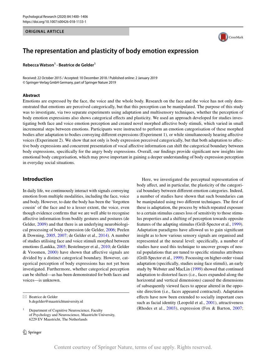 The representation and plasticity of body emotion expression