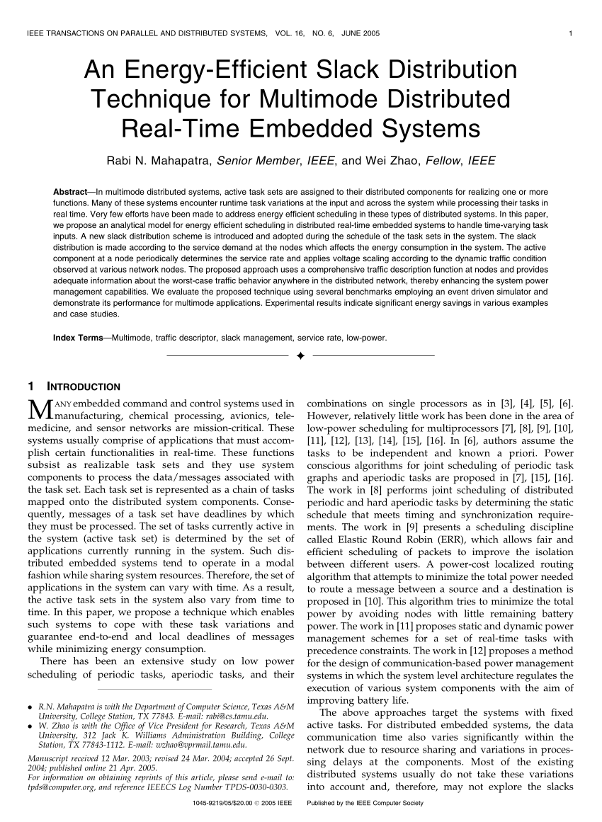 Pdf An Energy Efficient Slack Distribution Technique For Multimode Distributed Real Time Embedded Systems