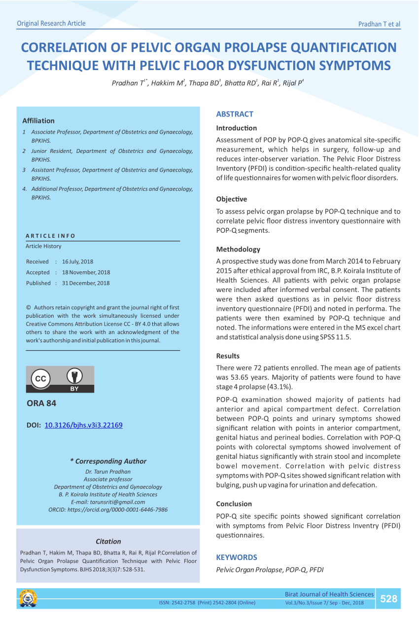 Pdf Correlation Of Pelvic Organ Prolapse Quantification
