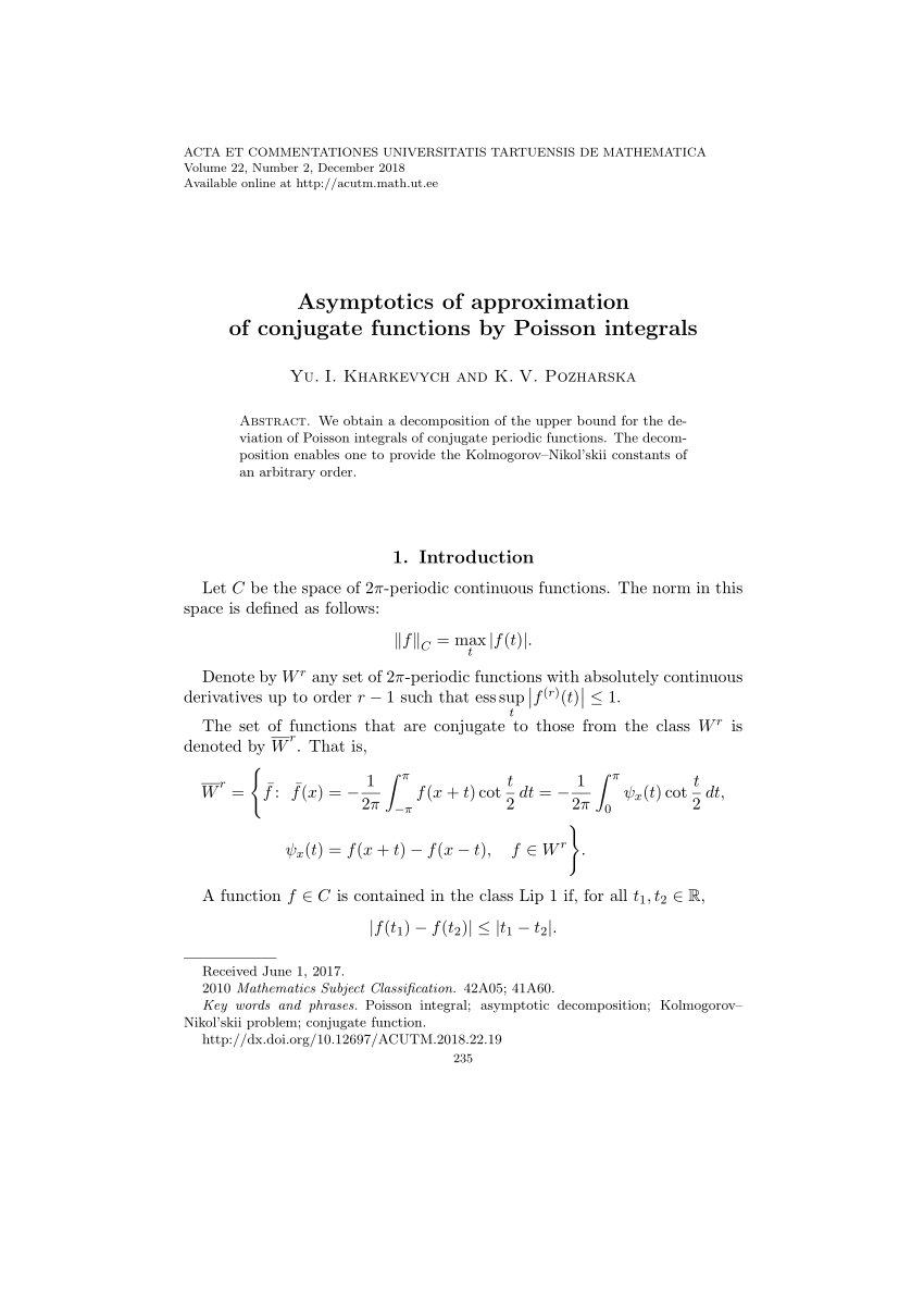 Pdf Asymptotics Of Approximation Of Conjugate Functions By Poisson Integrals