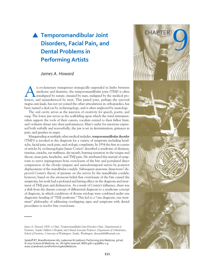 PDF) Temporomandibular Joint Disorders, Facial Pain, and Dental Problems in Performing Artists