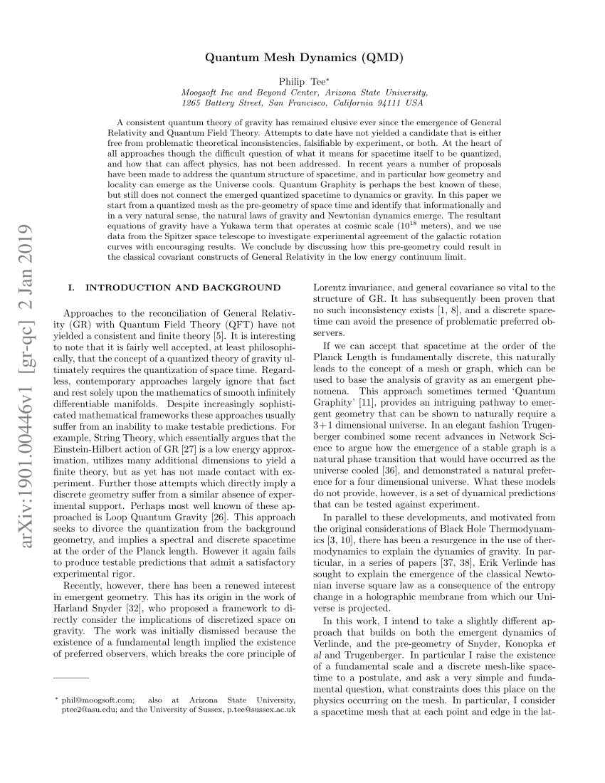 Pdf Quantum Mesh Dynamics Qmd