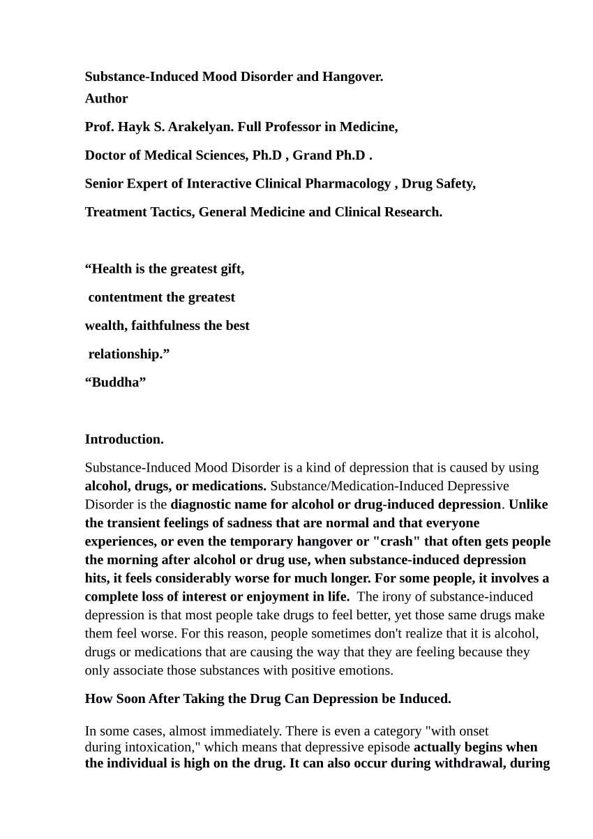 (PDF) Substance-Induced Mood Disorder and Hangover