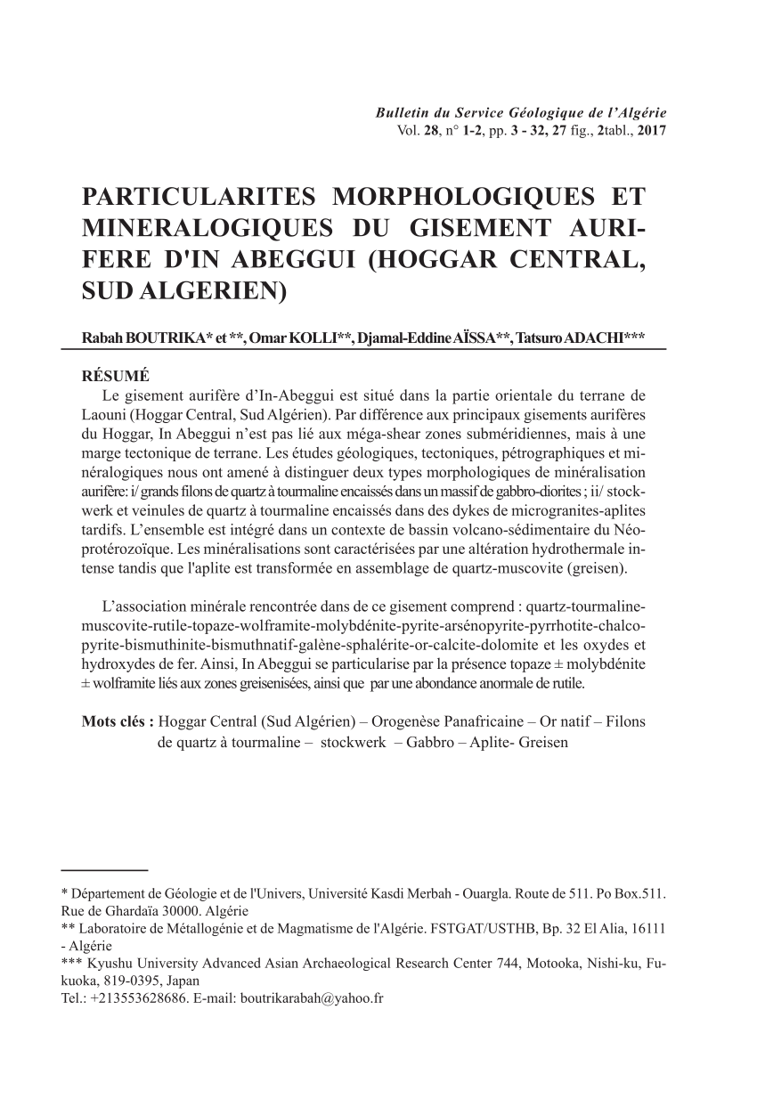 Pdf Particularites Morphologiques Et Mineralogiques Du Gisement