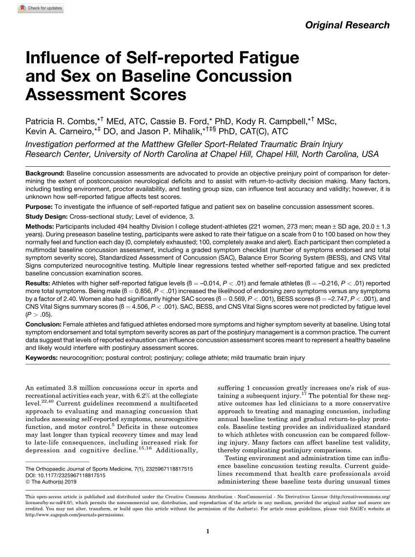 PDF) Influence of Self-reported Fatigue and Sex on Baseline Concussion Assessment Scores pic