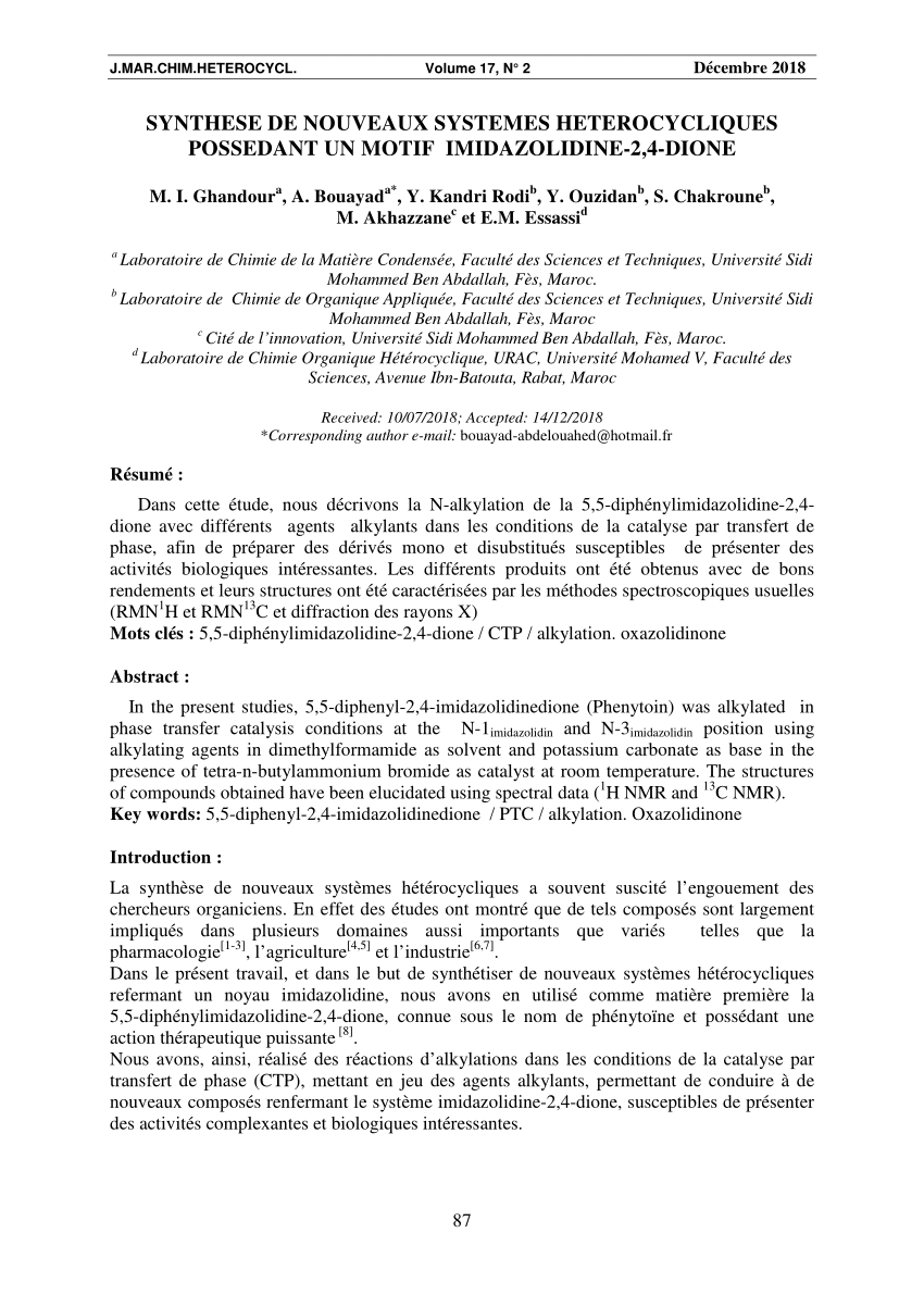 Pdf Synthese De Nouveaux Systemes Heterocycliques Possedant Un Motif Imidazolidine 2 4 Dione