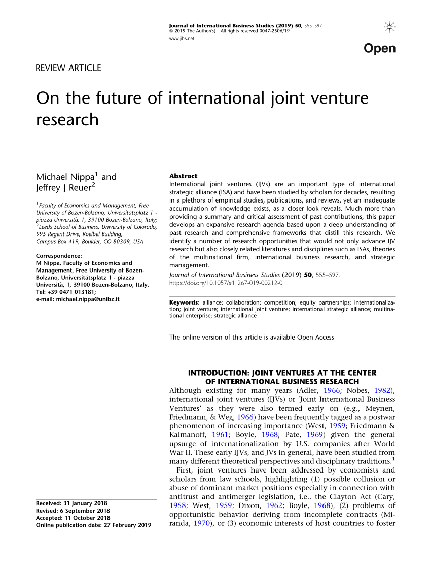 (PDF) On the Future of International Joint Venture Research