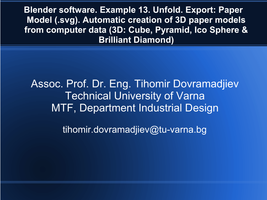 (PDF) Blender software. Example 13. Unfold. Export: Paper ...