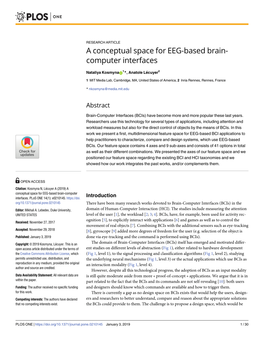 Pdf A Conceptual Space For Eeg Based Brain Computer Interfaces