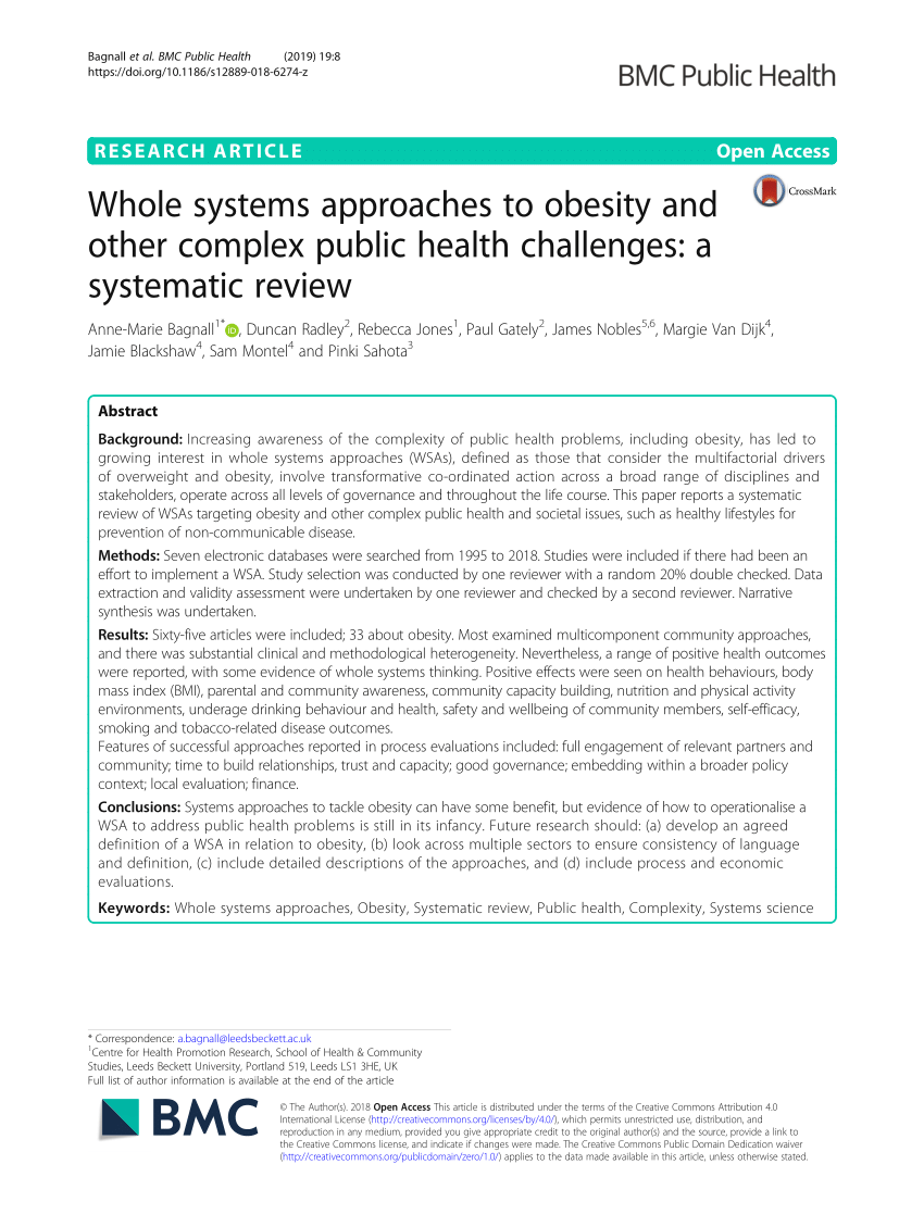 Pdf Whole Systems Approaches To Obesity And Other Complex Public Health Challenges A Systematic Review