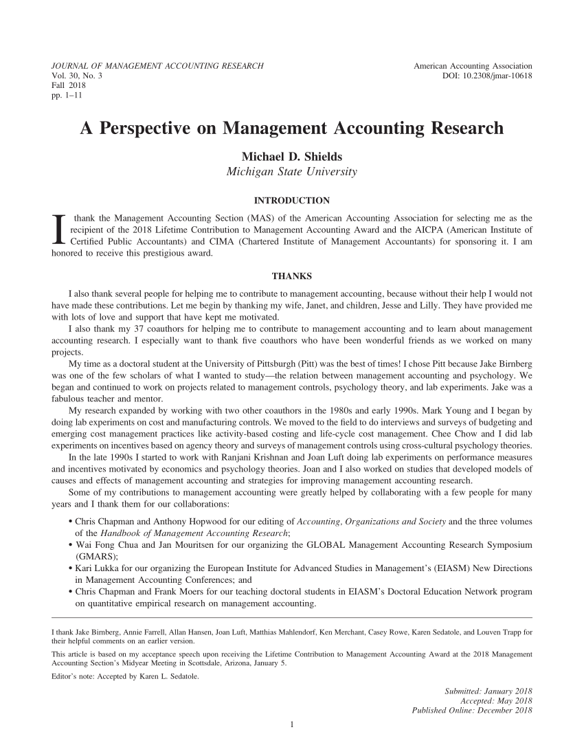 research on management accounting